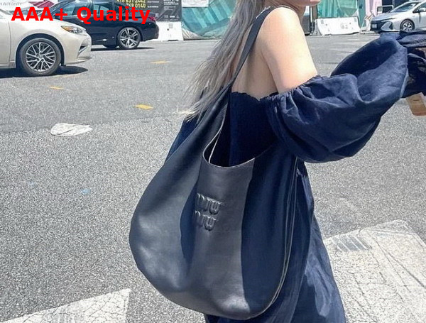 Miu Miu Leather Hobo Bag in Black 5BC155 Replica