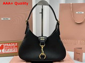 Miu Miu Leather Hobo Bag in Black Goatskin with Snap Hook Replica