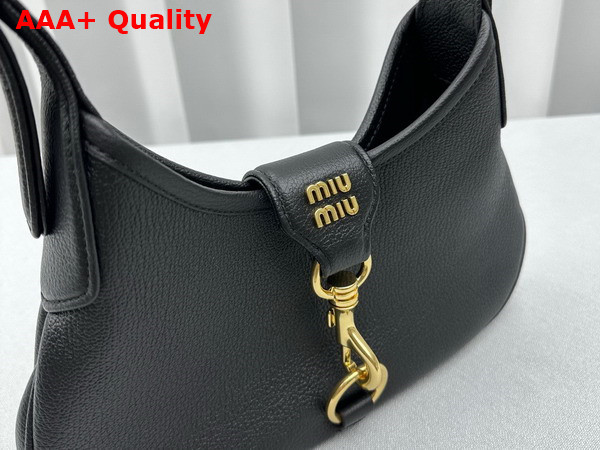 Miu Miu Leather Hobo Bag in Black Goatskin with Snap Hook Replica