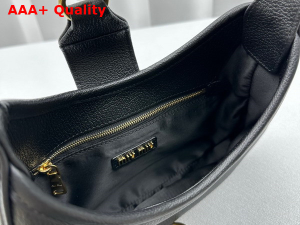 Miu Miu Leather Hobo Bag in Black Goatskin with Snap Hook Replica