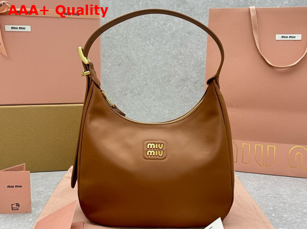 Miu Miu Leather Hobo Bag in Cognac 5BC177 Replica