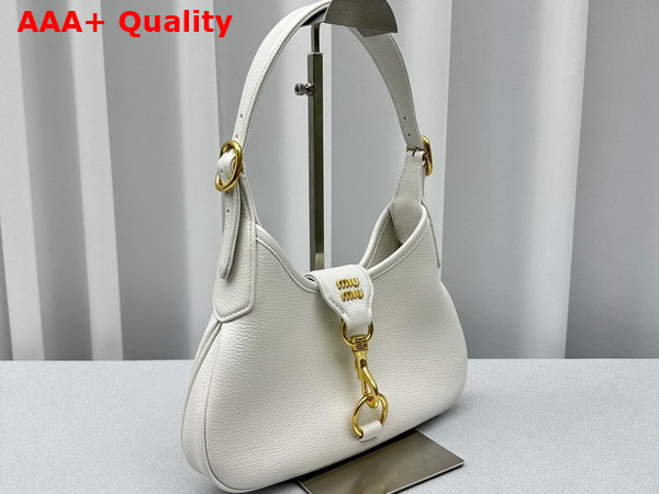 Miu Miu Leather Hobo Bag in White Goatskin with Snap Hook Replica