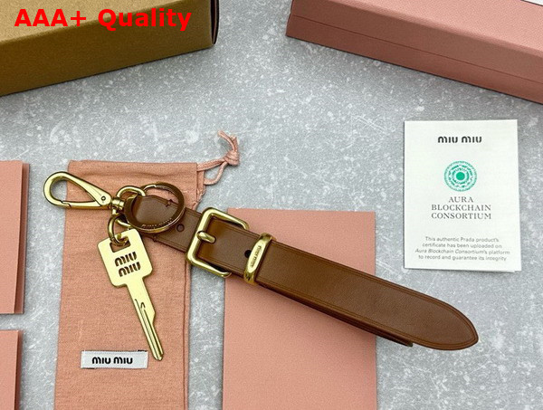 Miu Miu Leather Key Ring Trick in Cognac 5TT176 Replica