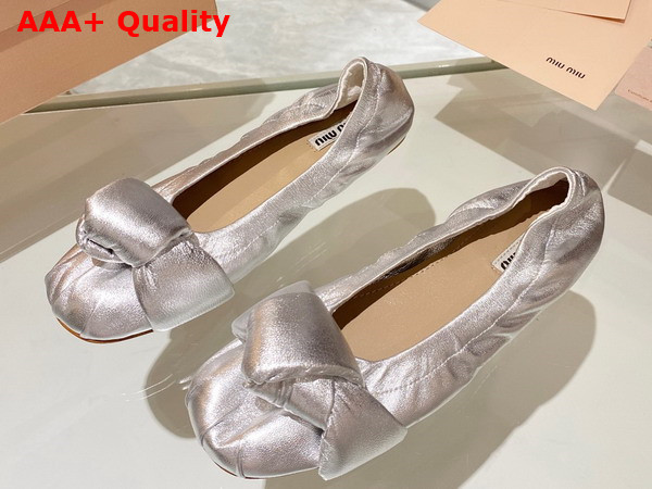 Miu Miu Leather Knot Ballerinas in Silver Replica