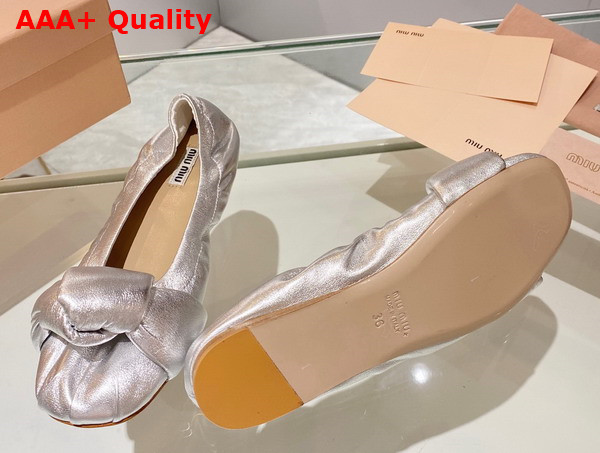 Miu Miu Leather Knot Ballerinas in Silver Replica