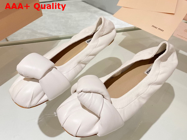 Miu Miu Leather Knot Ballerinas in White Replica