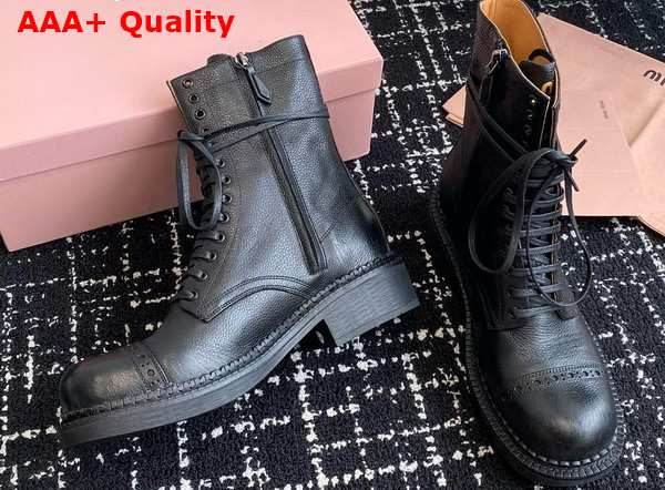 Miu Miu Leather Laced Booties in Black 5U316E Replica