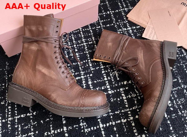 Miu Miu Leather Laced Booties in Cocoa Brown 5U316E Replica