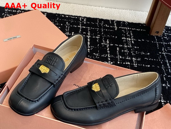 Miu Miu Leather Loafers in Black 5D398E Replica