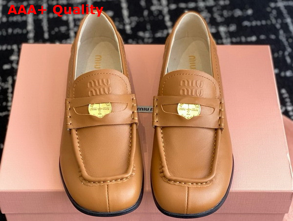 Miu Miu Leather Loafers in Cognac 5D398E Replica
