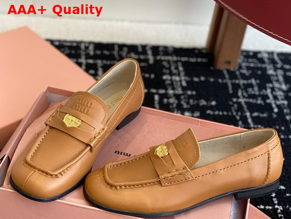 Miu Miu Leather Loafers in Cognac 5D398E Replica