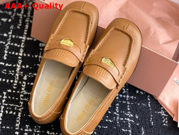 Miu Miu Leather Loafers in Cognac 5D398E Replica