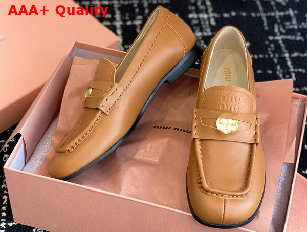 Miu Miu Leather Loafers in Cognac 5D398E Replica