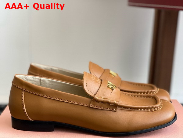 Miu Miu Leather Loafers in Cognac 5D398E Replica