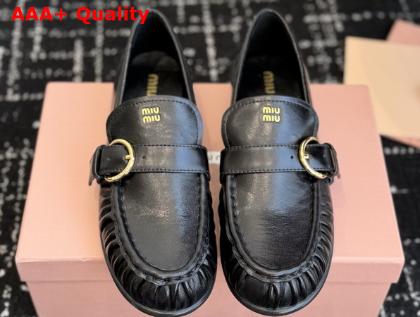 Miu Miu Leather Loafers with Buckle in Black 5D740E Replica
