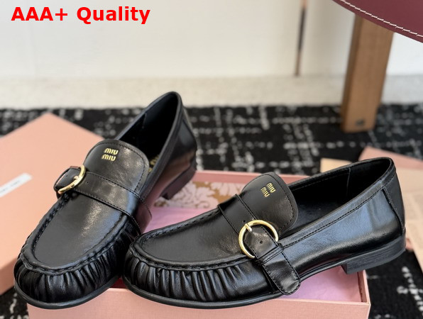 Miu Miu Leather Loafers with Buckle in Black 5D740E Replica