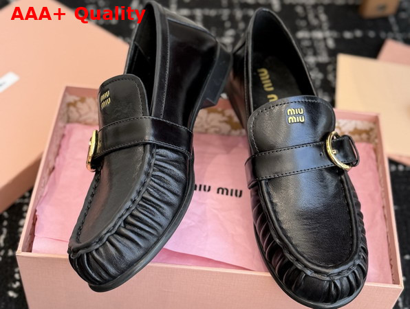 Miu Miu Leather Loafers with Buckle in Black 5D740E Replica