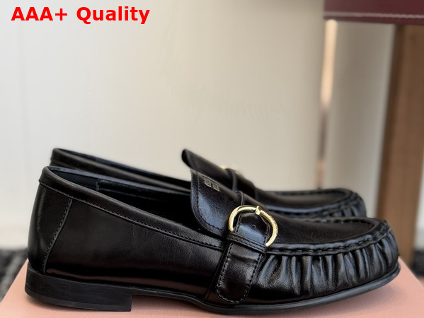 Miu Miu Leather Loafers with Buckle in Black 5D740E Replica