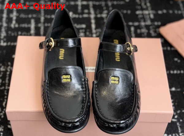 Miu Miu Leather Loafers with Strap in Black 5D563E Replica