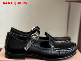Miu Miu Leather Loafers with Strap in Black 5D563E Replica