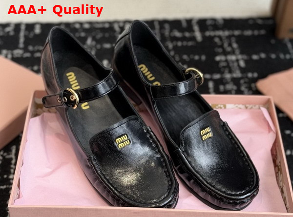 Miu Miu Leather Loafers with Strap in Black 5D563E Replica