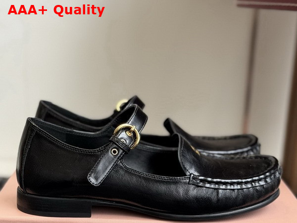 Miu Miu Leather Loafers with Strap in Black 5D563E Replica