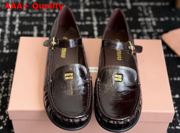 Miu Miu Leather Loafers with Strap in Dark Brown 5D563E Replica