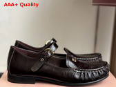 Miu Miu Leather Loafers with Strap in Dark Brown 5D563E Replica