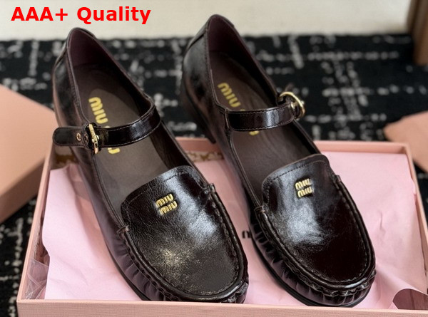 Miu Miu Leather Loafers with Strap in Dark Brown 5D563E Replica