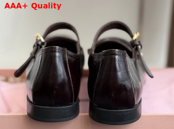 Miu Miu Leather Loafers with Strap in Dark Brown 5D563E Replica