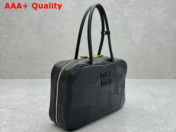 Miu Miu Leather Patchwork Top Handle Bag in Black 5BB117 Replica