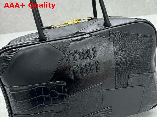 Miu Miu Leather Patchwork Top Handle Bag in Black 5BB117 Replica