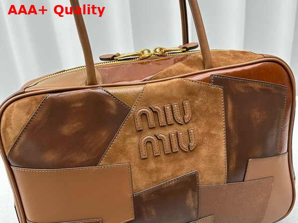 Miu Miu Leather Patchwork Top Handle Bag in Cognac 5BB117 Replica