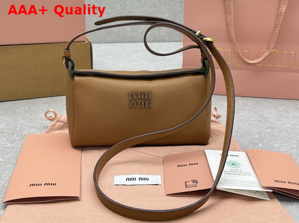 Miu Miu Leather Pouch in Caramel and Larch Green 5NF462 Replica