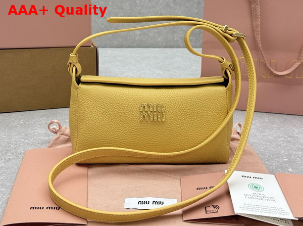 Miu Miu Leather Pouch in Ginista Yellow and Olive Green 5NF462 Replica