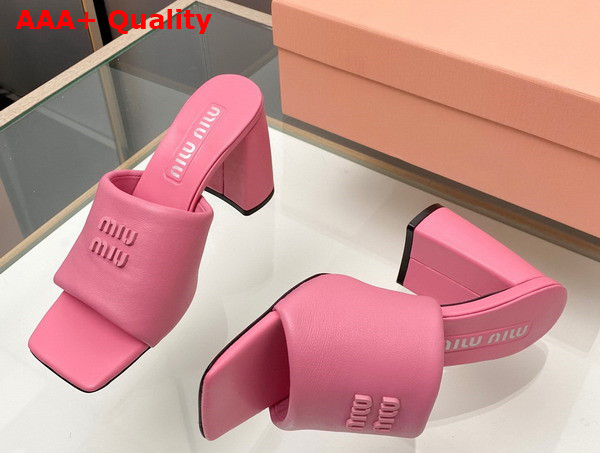 Miu Miu Leather Sandals with Metal Lettering Logo in Begonia Pink 5XX614 Replica