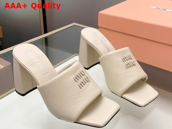 Miu Miu Leather Sandals with Metal Lettering Logo in Beige 5XX614 Replica