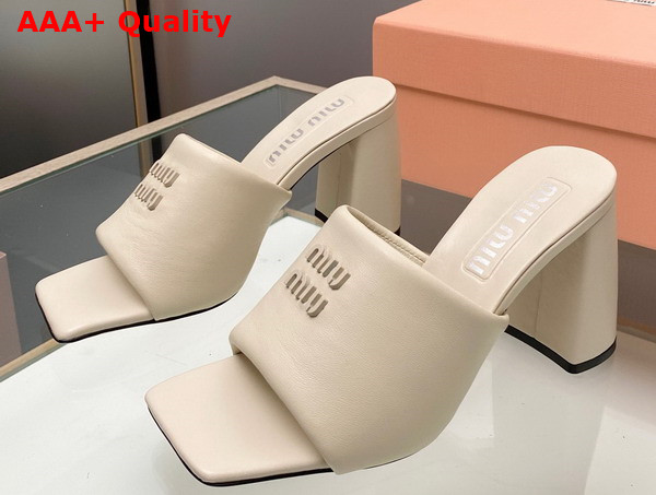 Miu Miu Leather Sandals with Metal Lettering Logo in Beige 5XX614 Replica