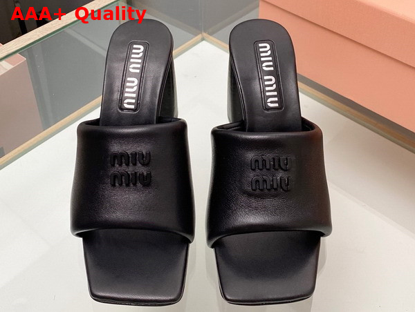 Miu Miu Leather Sandals with Metal Lettering Logo in Black 5XX614 Replica