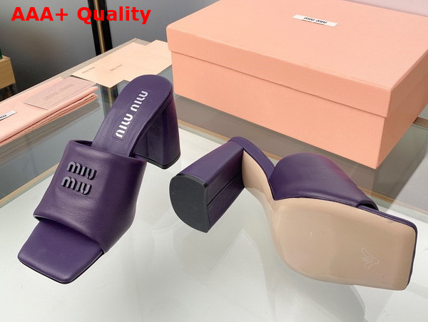 Miu Miu Leather Sandals with Metal Lettering Logo in Purple 5XX614 Replica
