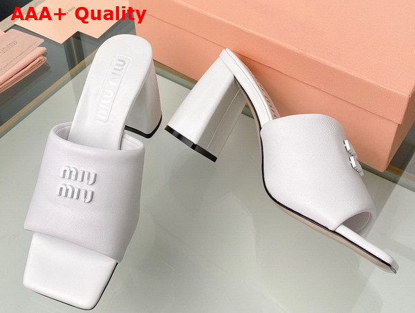 Miu Miu Leather Sandals with Metal Lettering Logo in White 5XX614 Replica