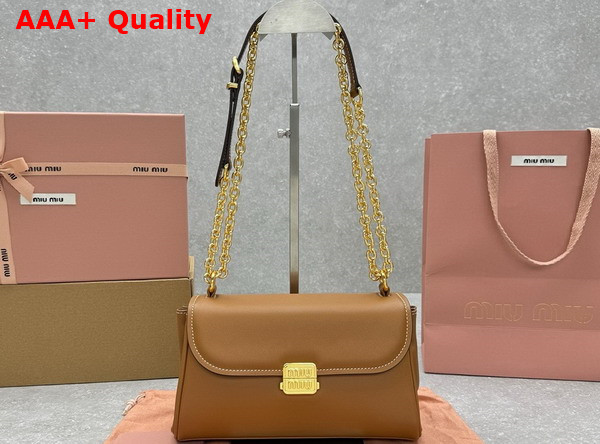 Miu Miu Leather Shoulder Bag in Cognac 5BD266 Replica
