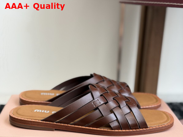 Miu Miu Leather Slides in Coffee 5XX678 Replica