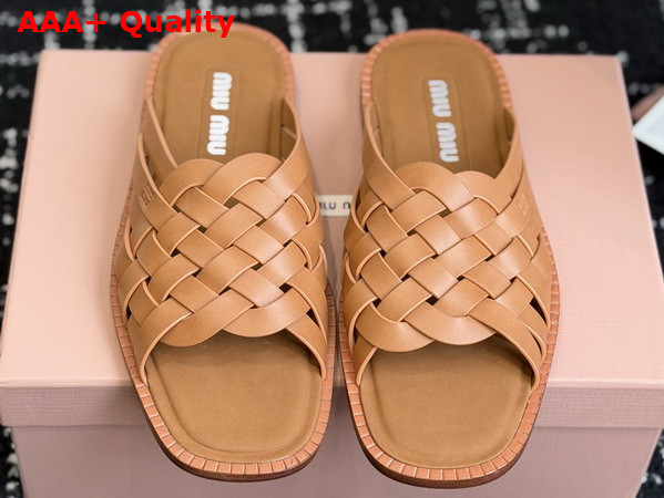 Miu Miu Leather Slides in Honey 5XX678 Replica