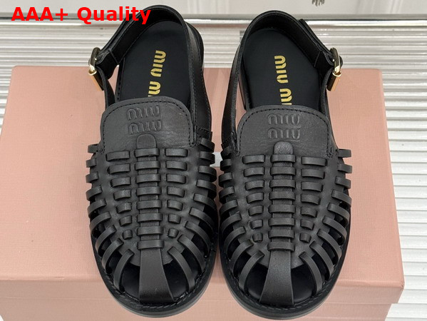 Miu Miu Leather Slingback Loafers in Black 5D607E Replica
