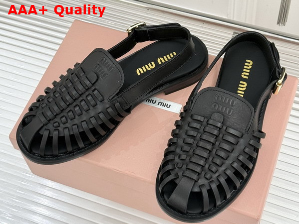 Miu Miu Leather Slingback Loafers in Black 5D607E Replica