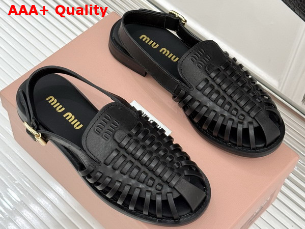 Miu Miu Leather Slingback Loafers in Black 5D607E Replica