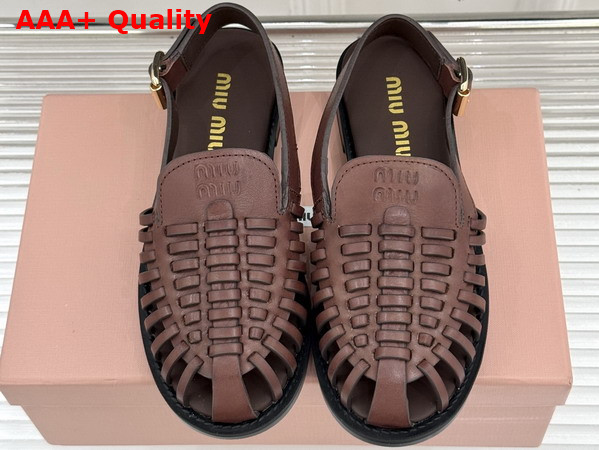 Miu Miu Leather Slingback Loafers in Coffee 5D607E Replica