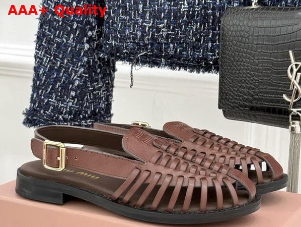 Miu Miu Leather Slingback Loafers in Coffee 5D607E Replica