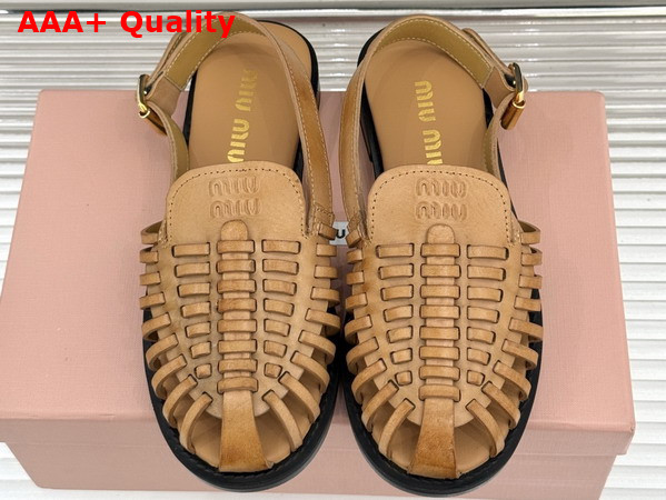 Miu Miu Leather Slingback Loafers in Light Tan 5D607E Replica